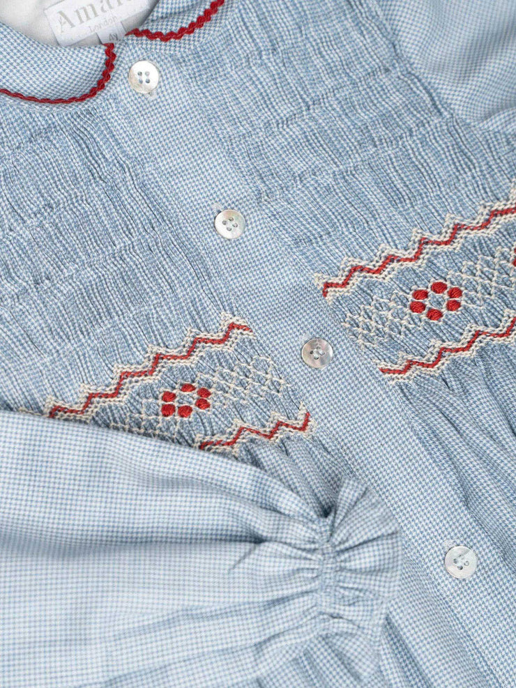Blue mini houndstooth Aria dress for girls