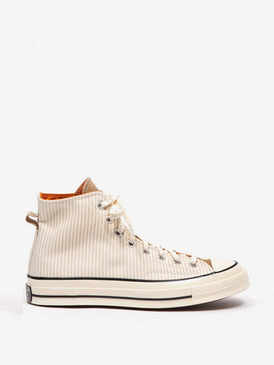 Converse Natural and white striped high top trainers at Collagerie