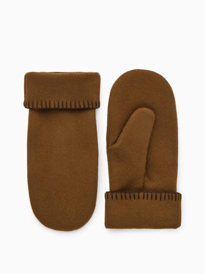Cos Brown wool-blend mittens at Collagerie