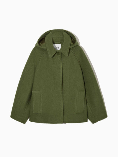 Cos Green hooded boiled-wool coat at Collagerie