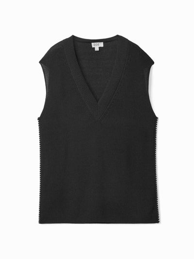 Cos Black v-neck knitted vest at Collagerie