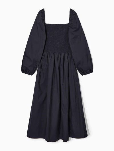 Cos Navy off-shoulder smocked midi dress at Collagerie
