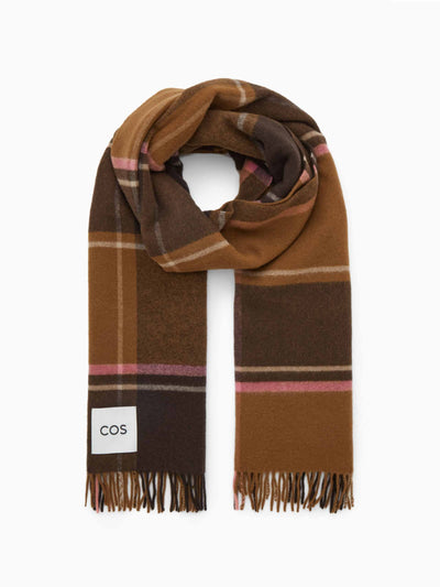 Cos Oversized checked wool scarf at Collagerie