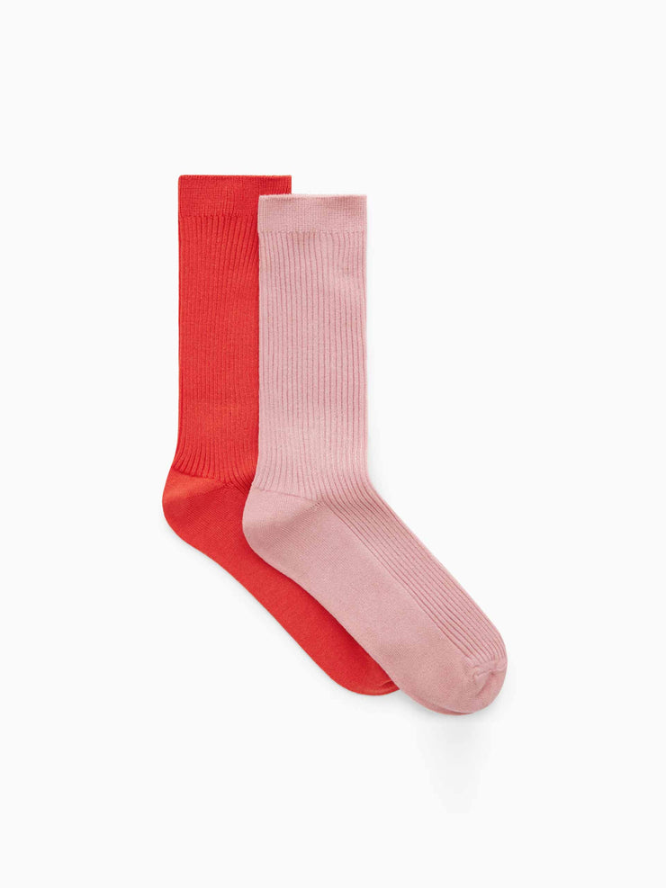 Pink and red 2-pack ribbed socks