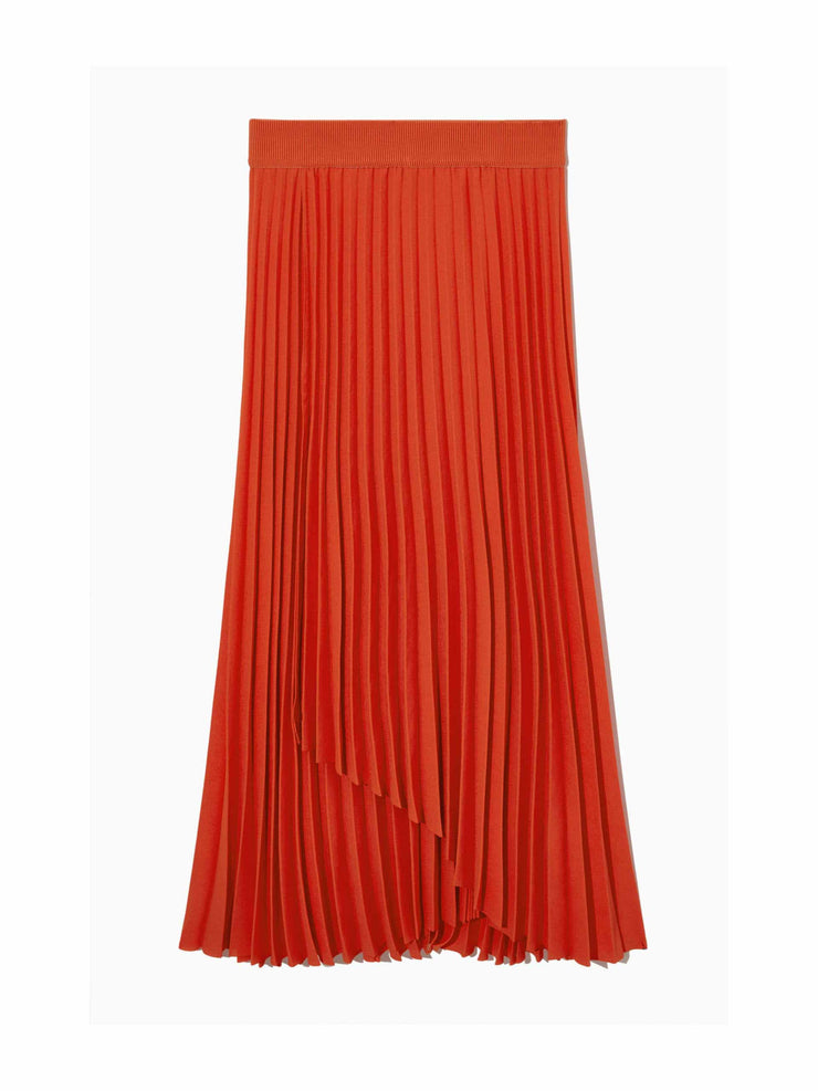 Pleated red maxi skirt