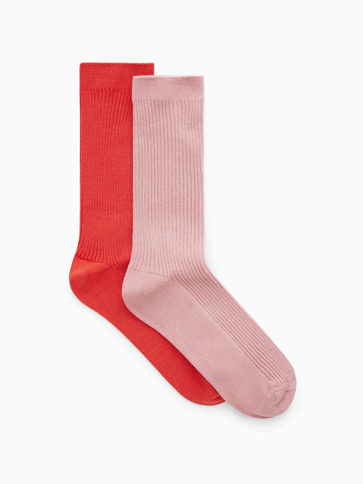 2-pack red and pink ribbed socks