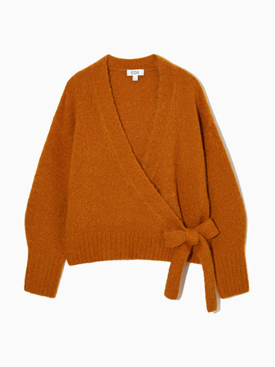Cos Burnt orange wrap-over wool-blend cardigan at Collagerie