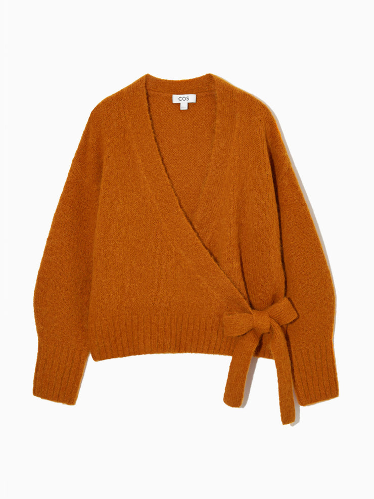 Burnt orange wrap-over wool-blend cardigan Clothing Cos    - Collagerie