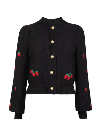 Beulah London Black strawberry embroidered cardigan at Collagerie