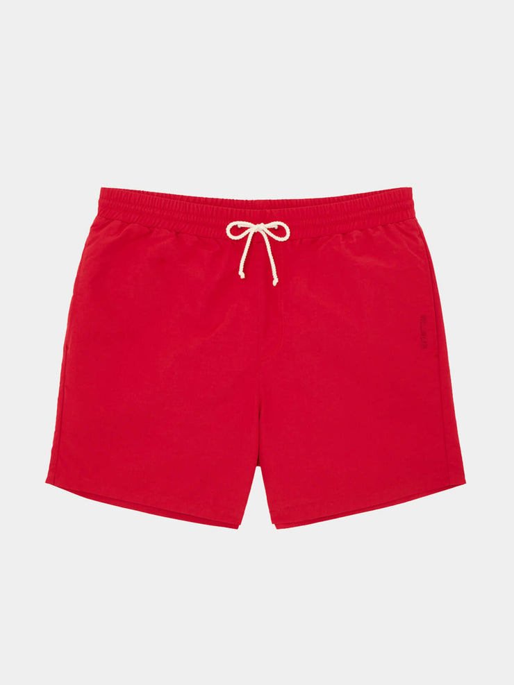 Red mid length swim shorts
