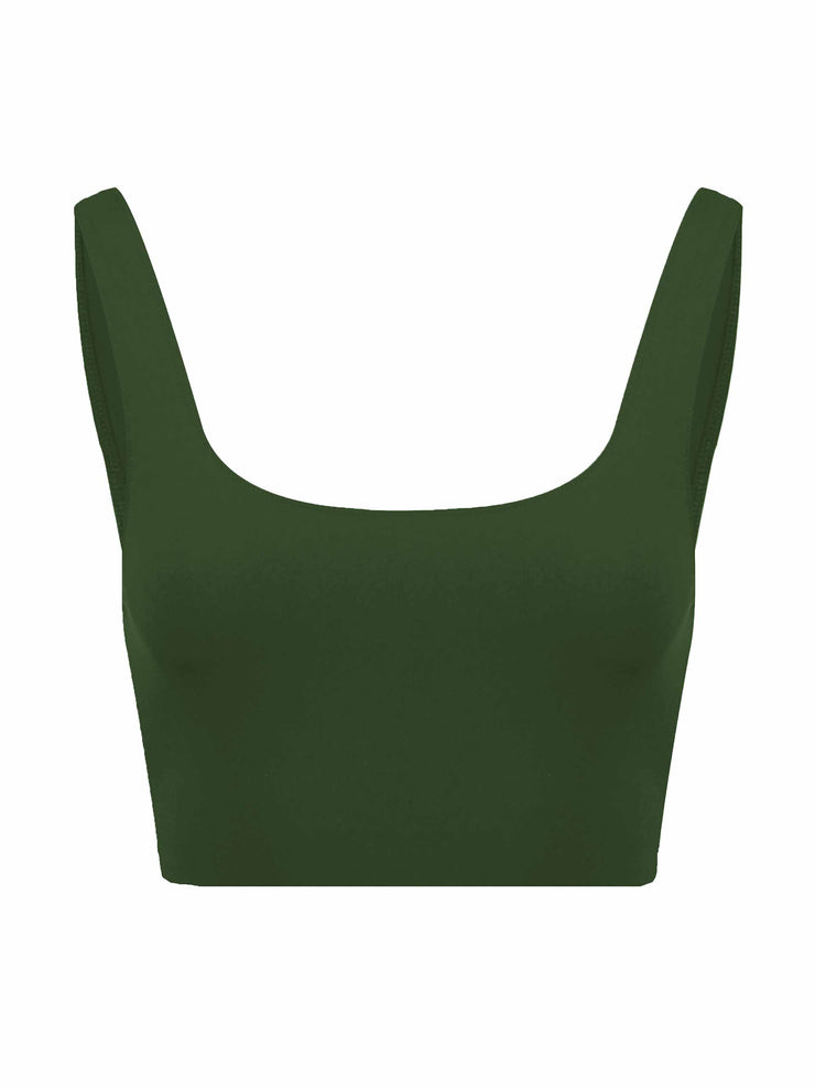 Squared neckline olive top