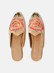 Beige floral embroidered velvet Venetian mule