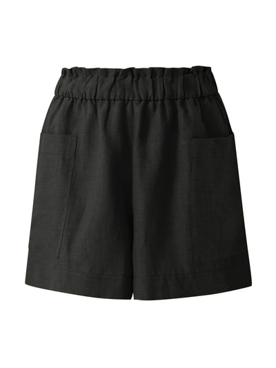 Casa Raki Emilia black linen shorts at Collagerie