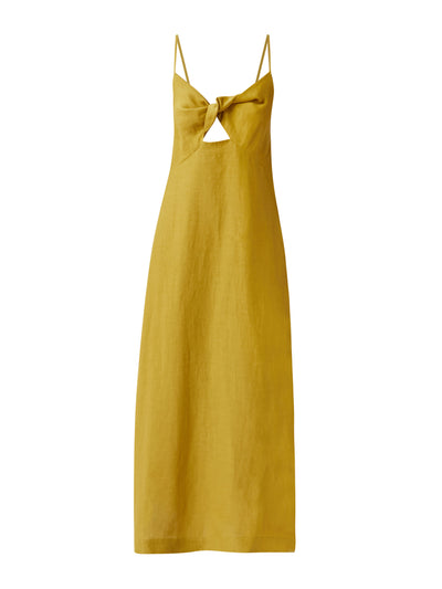 Casa Raki Lara yellow linen twist dress at Collagerie