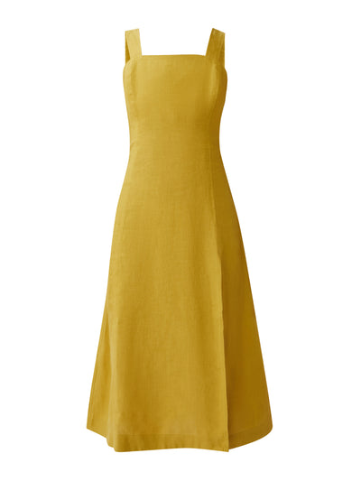 Casa Raki Teresa yellow linen midi dress at Collagerie