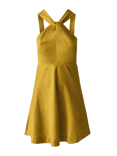 Casa Raki Gala yellow linen mini twisted halter dress at Collagerie