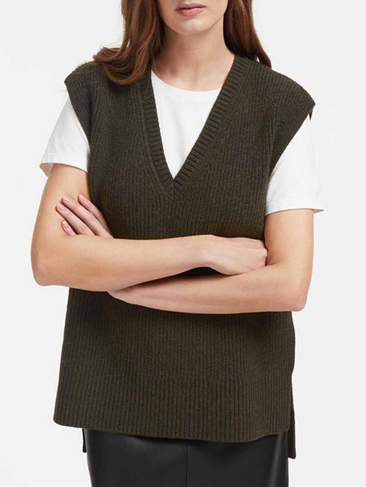 Janice khaki v-neck sleeveless layering jumper