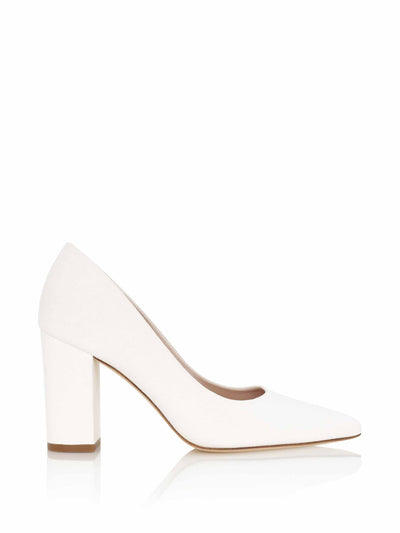 Emmy London White suede heels at Collagerie