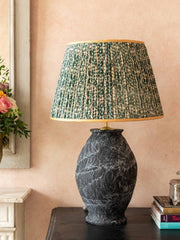 Blue and green floral pleated silk lampshade with gold trim