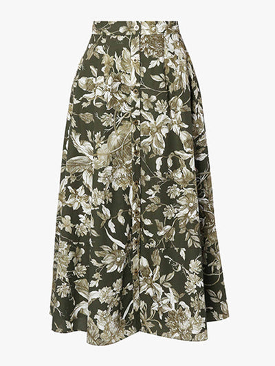ERDEM Meryl green floral poplin skirt at Collagerie