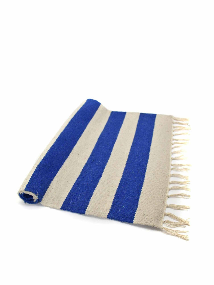 Blue and white striped rug