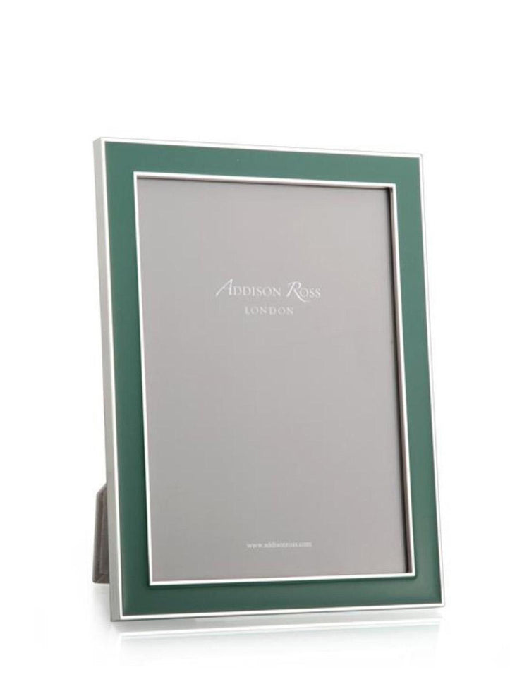 Exclusive Addison Ross fern green enamel and silver frame. Silver with green enamel, backed with light grey luxury velvet. Keep dry, clean with a duster | Collagerie.com