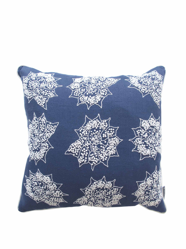 Blue shell embroidered cushion