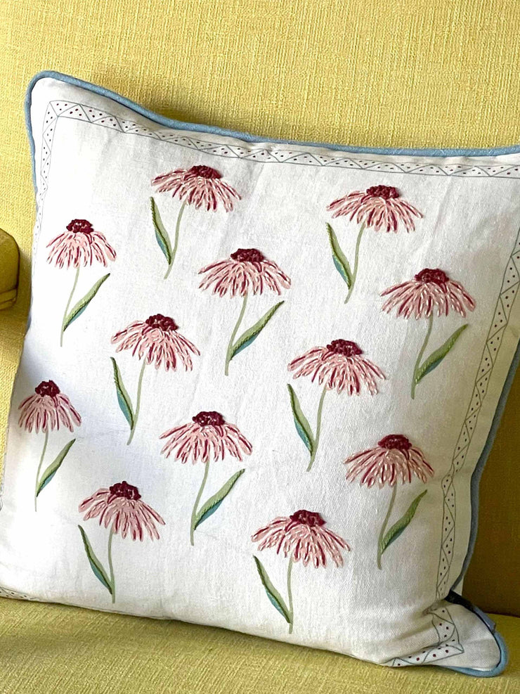 Daisies embroidered cushion