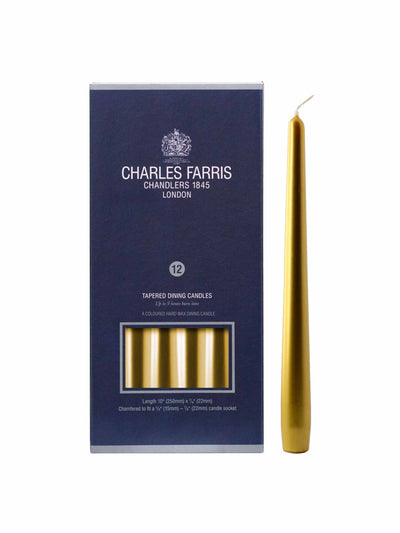Charles Farris Gold tapered candles at Collagerie