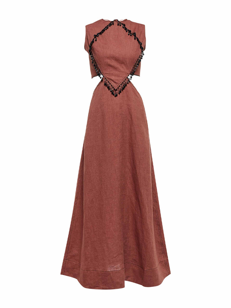 Embellished hemp midi dress