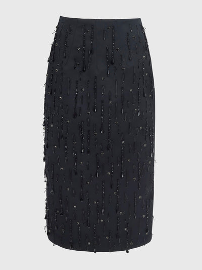 Emilia Wickstead Genevieve black beaded satin skirt at Collagerie