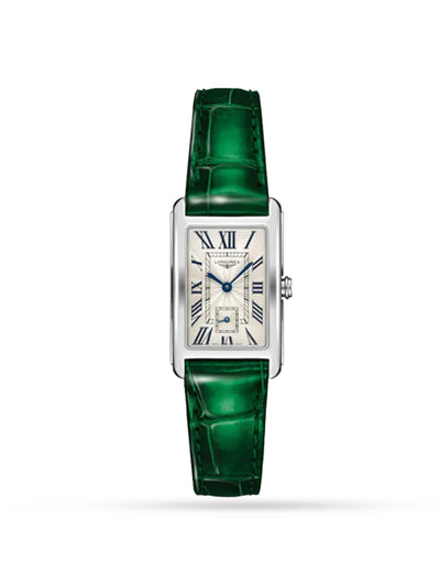 Longines Stainless steel watch with green leather strap at Collagerie