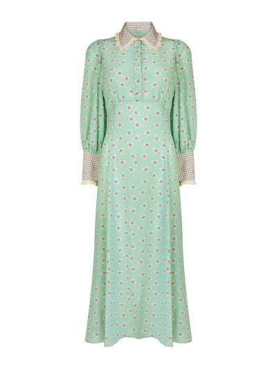 Beulah London Calla green printed geo dress at Collagerie
