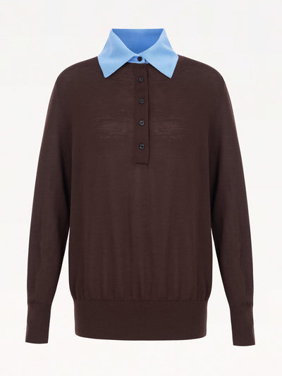 Emilia Wickstead Brown and blue contrast collar Hal jumper at Collagerie