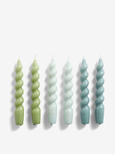 Hay Twisted candles in shades of green & blue at Collagerie