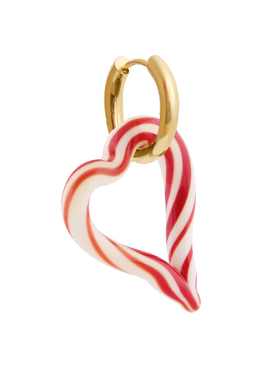Sandralexandra Heart of glass earring in striped ivory and red at Collagerie
