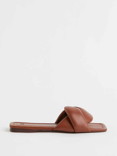 H&M Brown leather slides at Collagerie