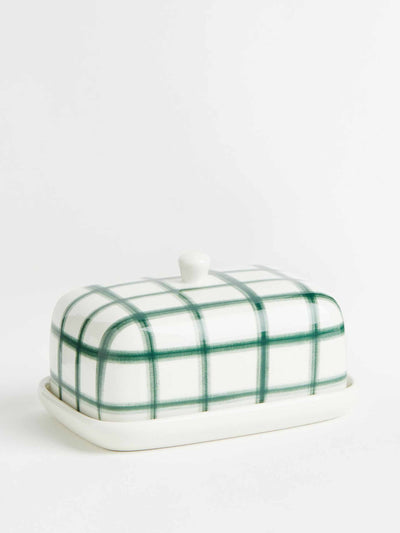 H&M Home Checked porcelain butter dish at Collagerie