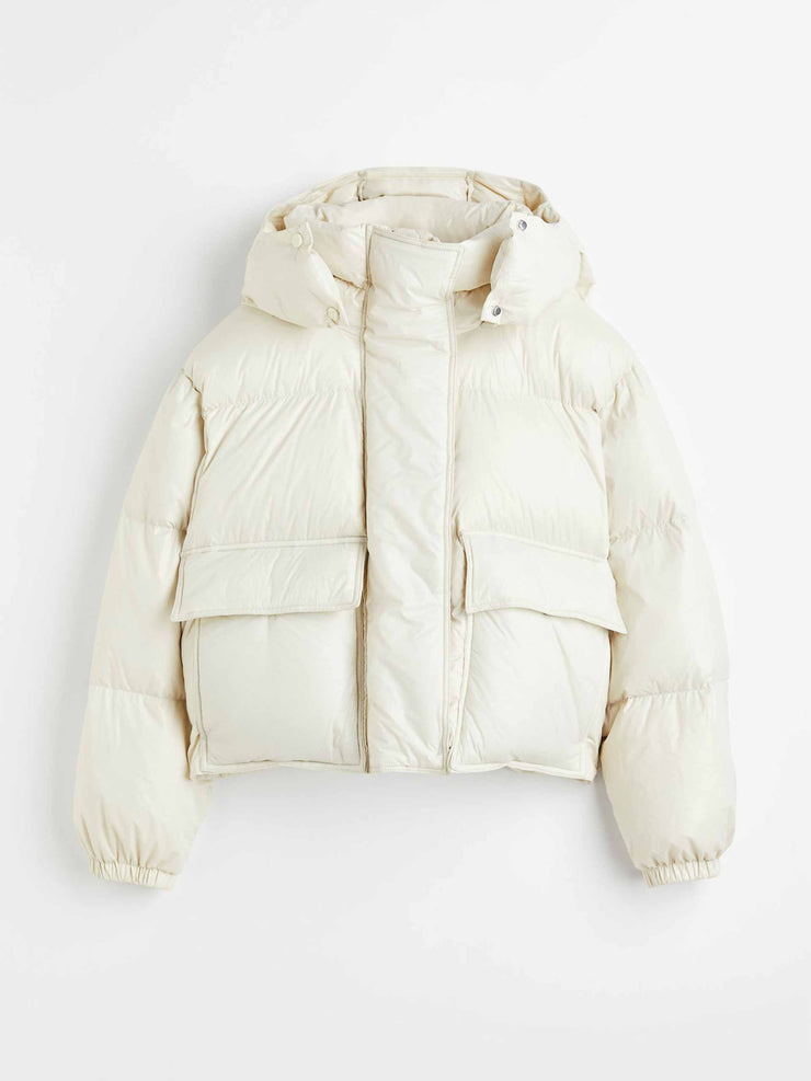 Cream hooded down jacket