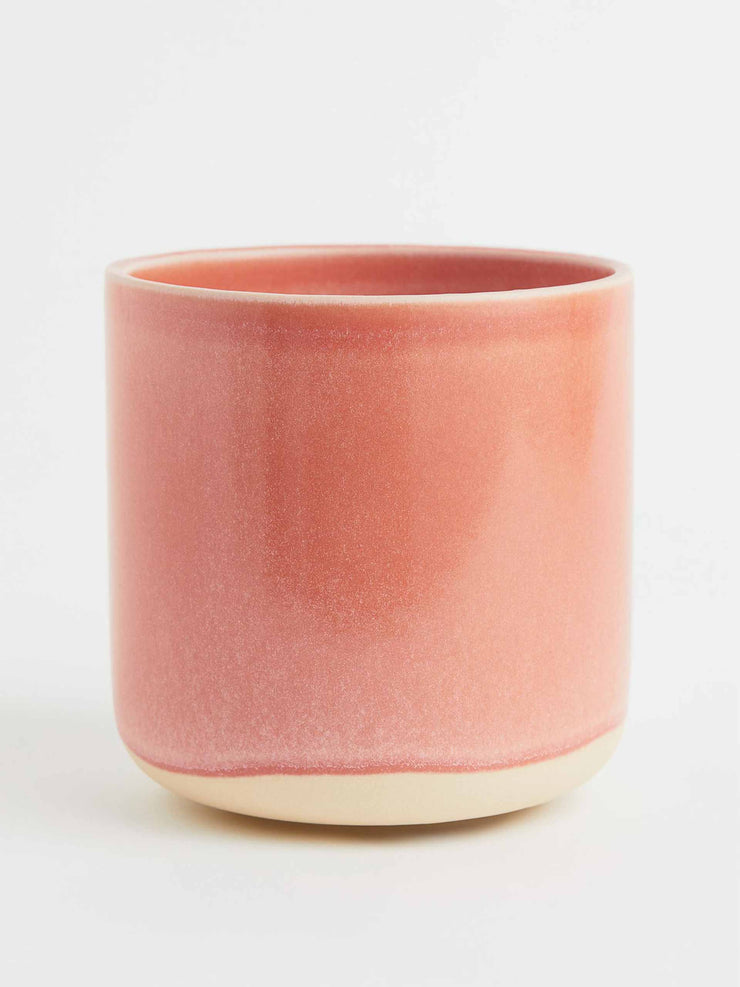 Pink stoneware plant pot