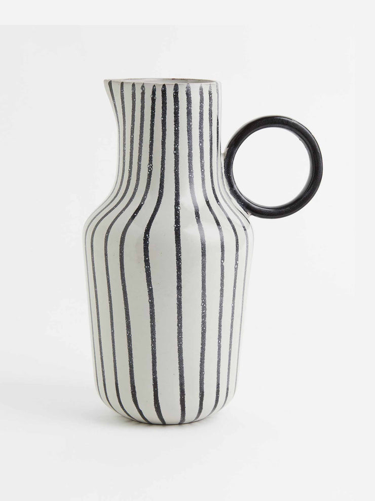 Black and white stripe terracotta jug