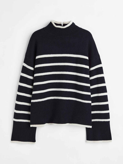 H&M Black and white striped turtleneck jumper at Collagerie