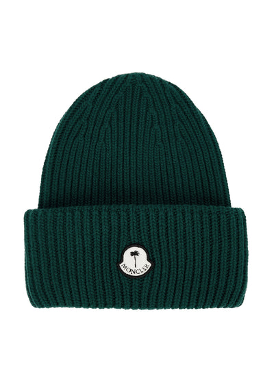 Moncler Genius Dark green ribbed wool beanie at Collagerie