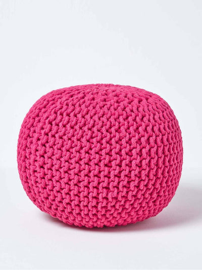 Homescapes Pink round cotton pouffe at Collagerie