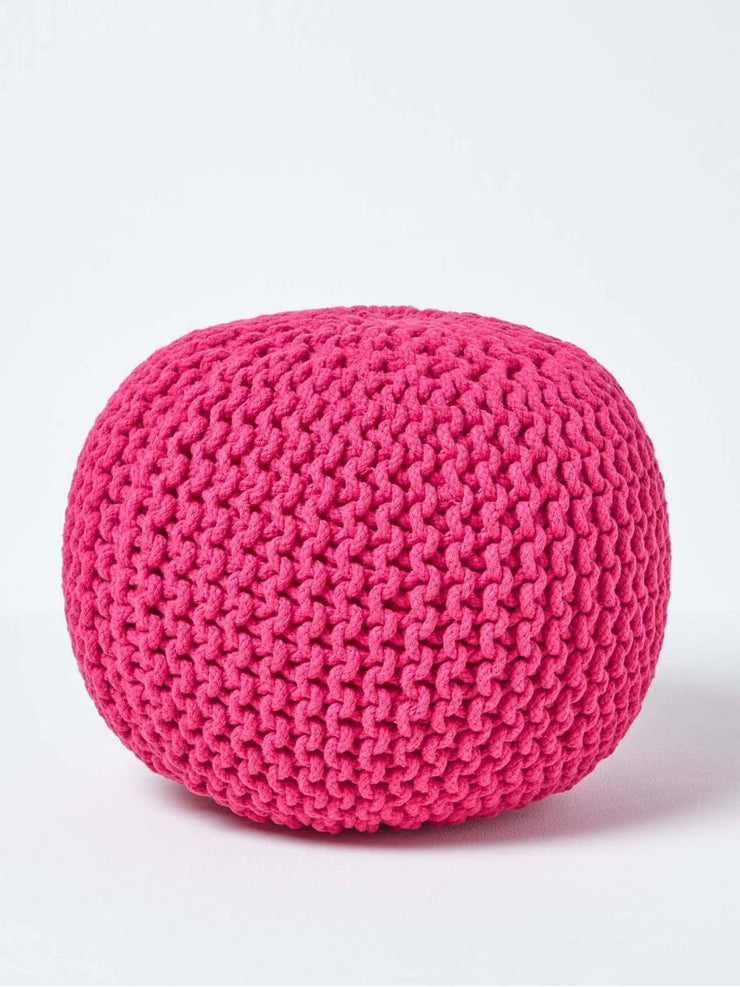 Pink round cotton pouffe