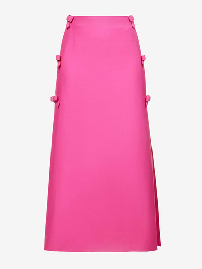 Valentino Bow embellished virgin wool blend midi skirt at Collagerie