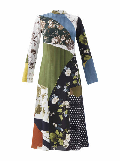 ERDEM Patchwork printed silk crepe dress at Collagerie