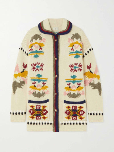 Etro Jacquard-knit wool-blend cardigan at Collagerie