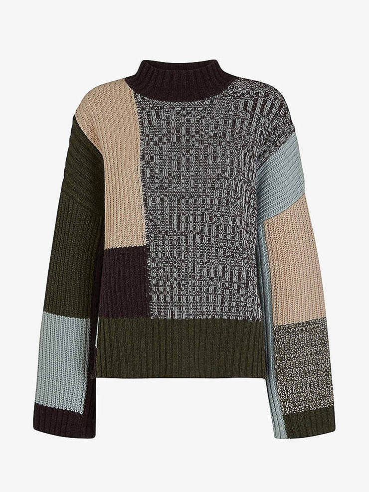 Patchwork wool-blend jumper