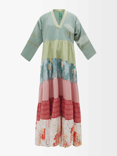 Rianna and Nina Patchwork vintage-silk maxi dress at Collagerie